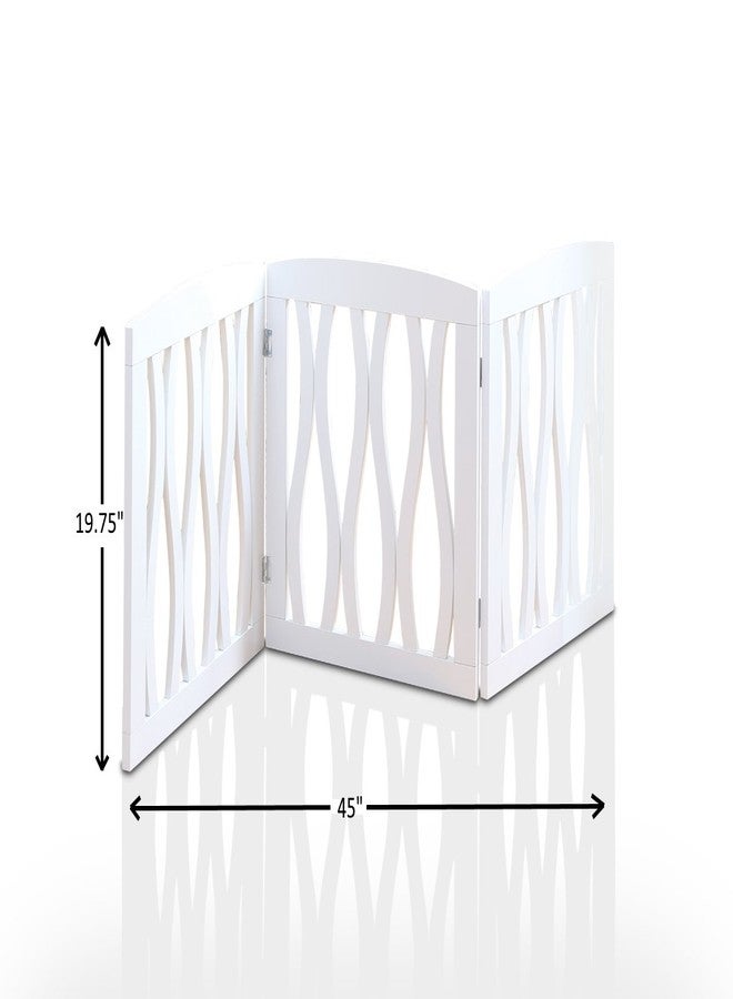 Etna Wooden Pet Gate, Foldable and Freestanding, For Indoor Home and Office Use. Keeps Pets Safe [White Cascade Wave Decorative Design. Easy Set Up, No Tools Required] - Image 2